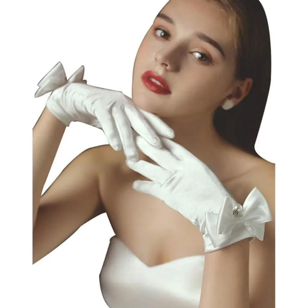 Women's Lvory-05042 Short Length Satin Wrist Gloves Stretchy Wedding Party Prom